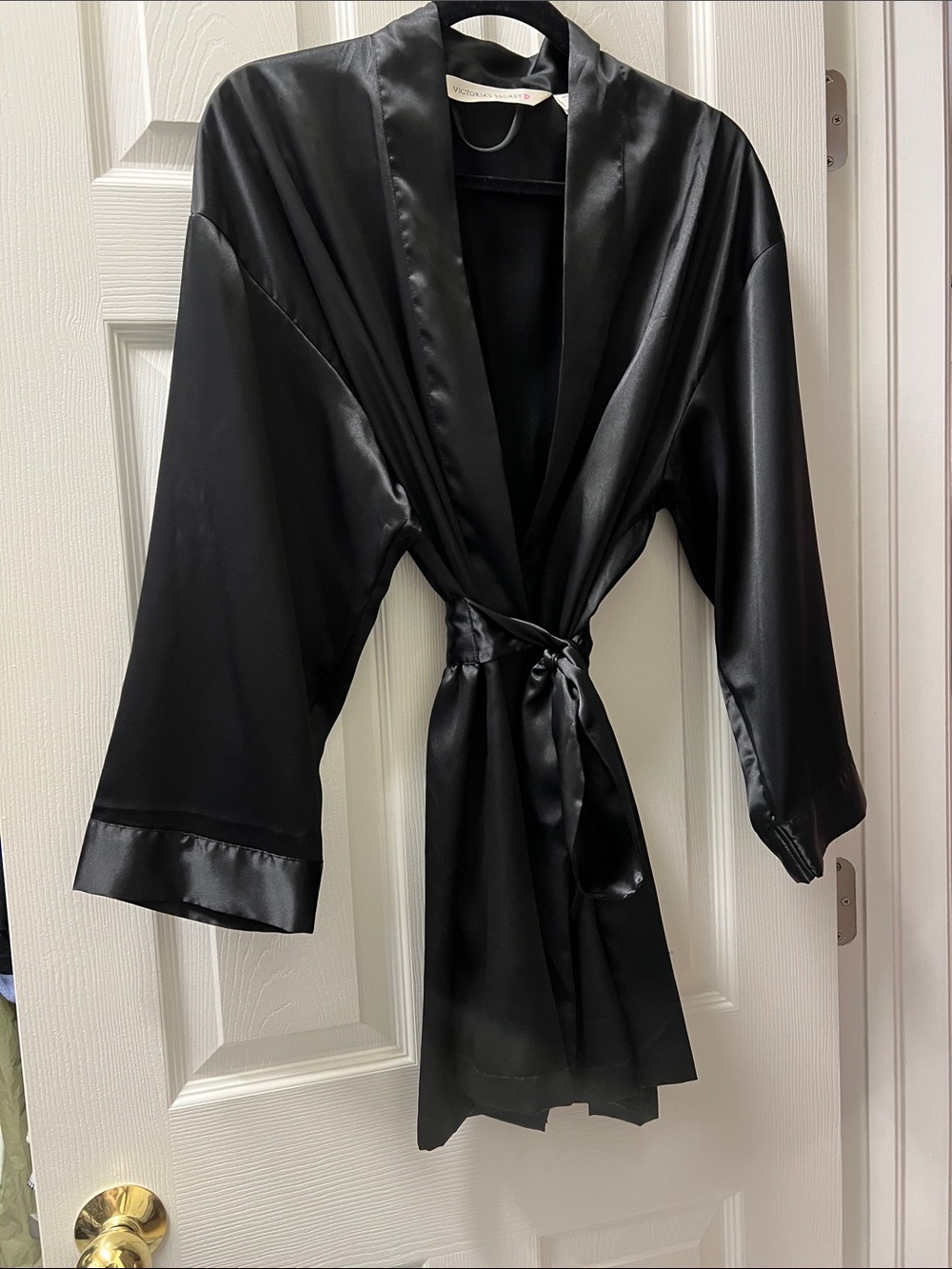 Victoria's Secret Black Satin Tie-Waist Kimono